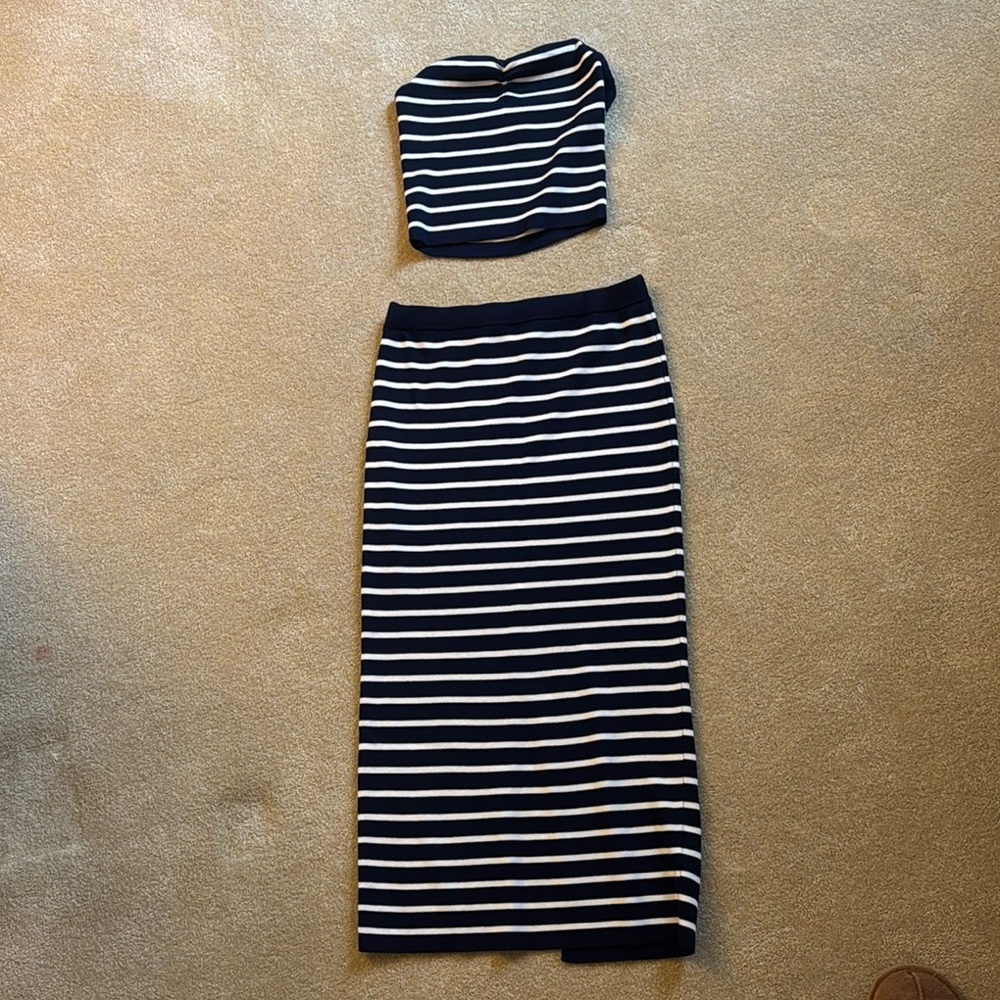 Striped Navy and White Two-Piece Set